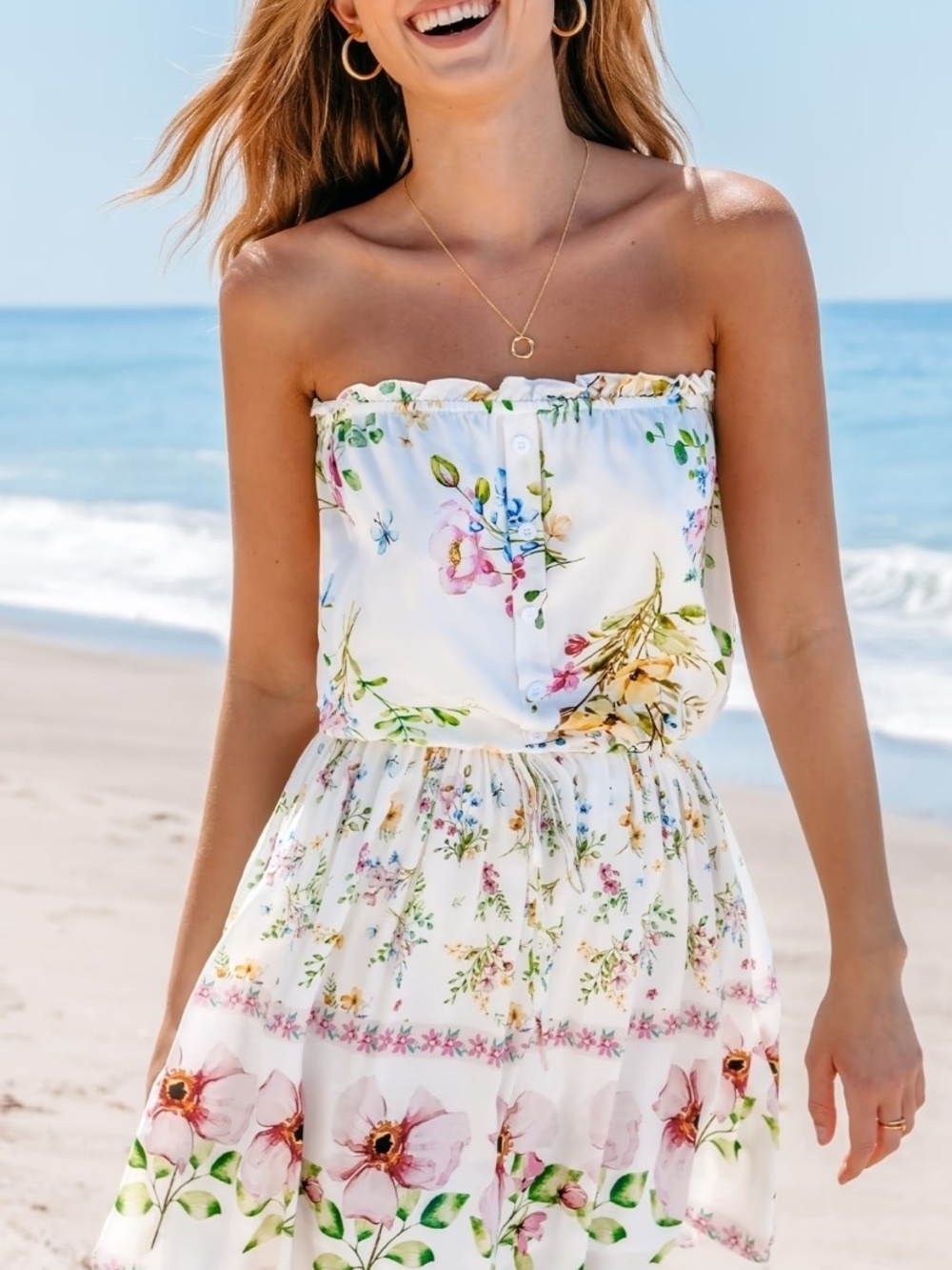 White Floral Strapless Sundress